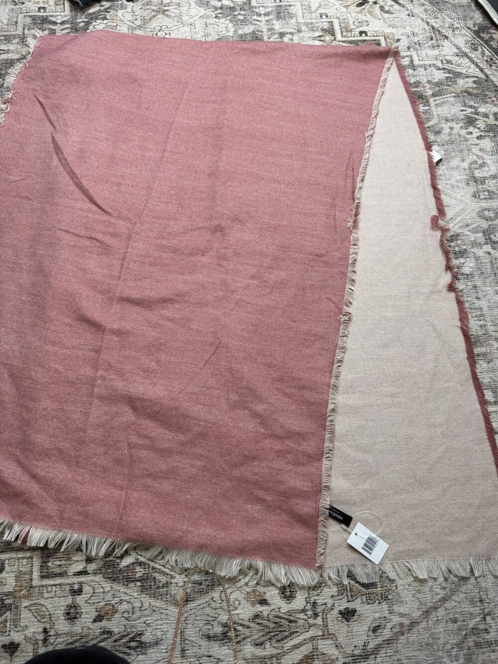 Bloomingdale's Reversible Fringe Scarf Wrap Shawl Oversized Blush Pink One Size